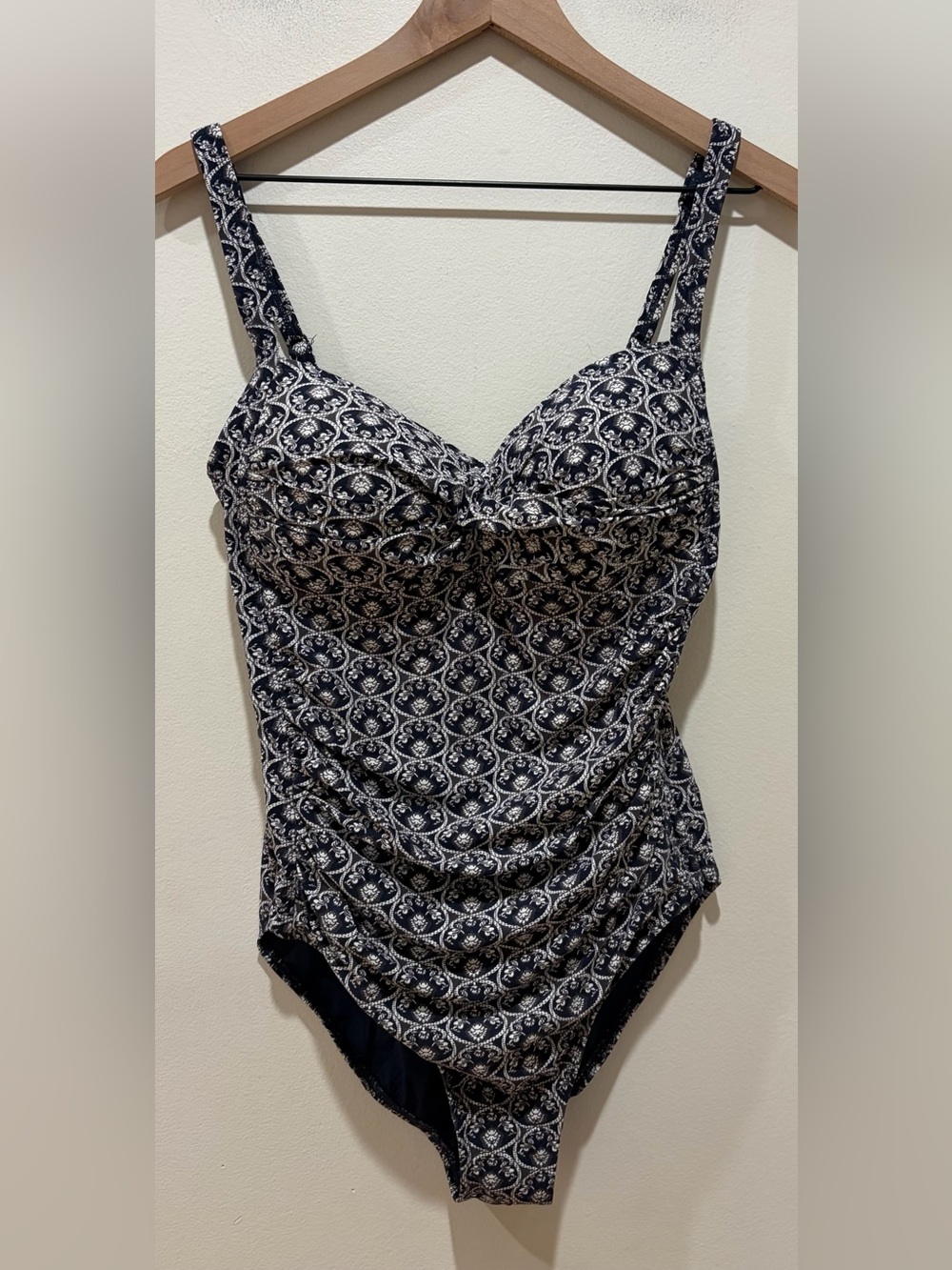Niptuck Swim Blue and White Design Ruched Tummy One Piece Swimsuit - Women’s 10